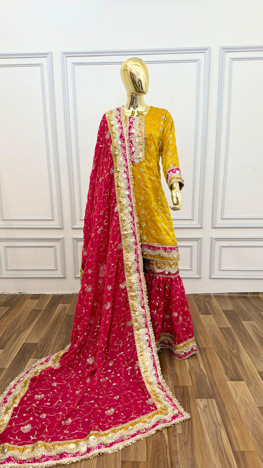 DEEP RAANI  Yellow RAMPURI GHARARA