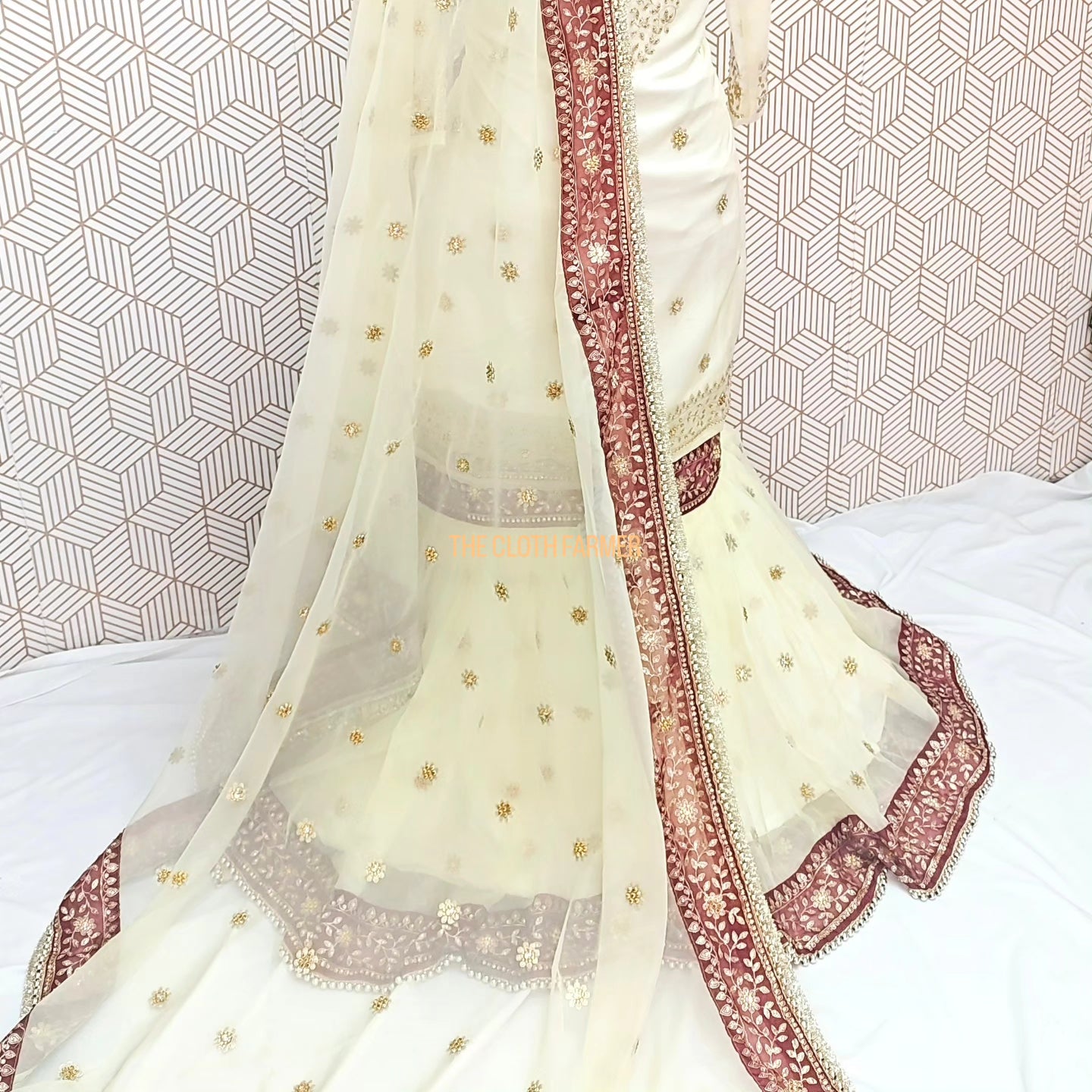 Off white booti Embroidered Gharara