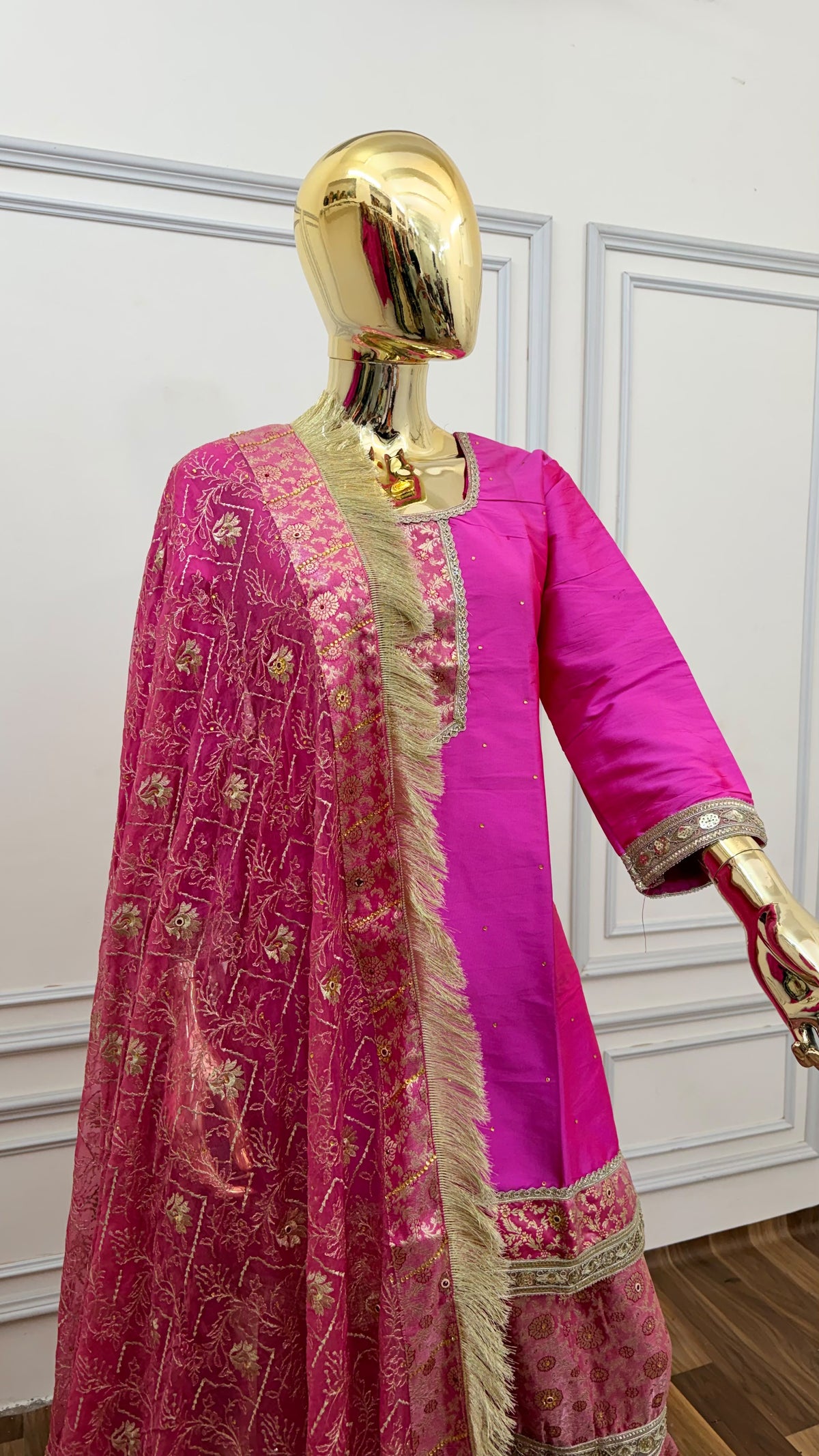 PASTLE PINK PLAN TOP KIMKHAB GHARARA