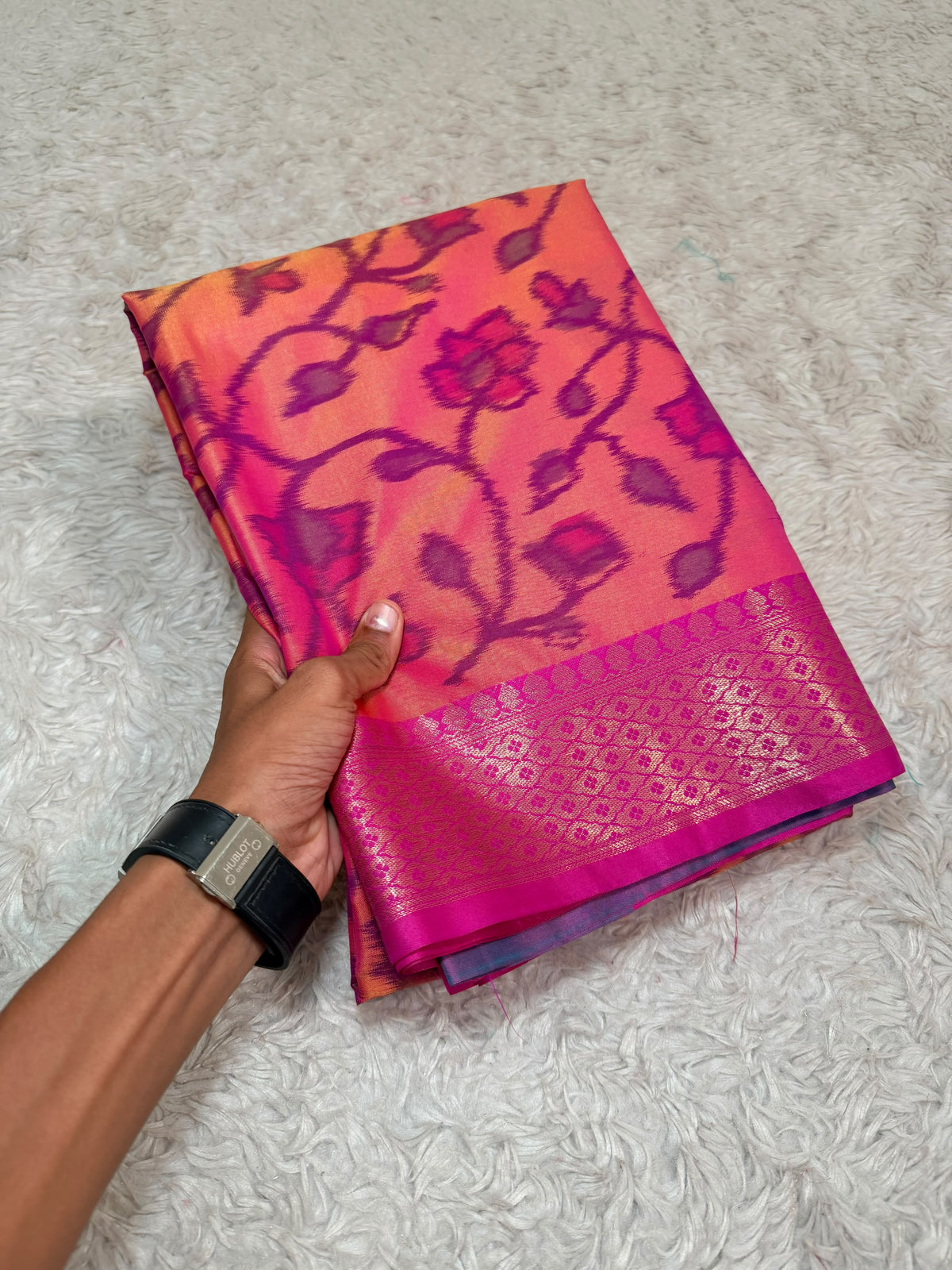 PINKISH PEACH IKAT PRINT SAREE