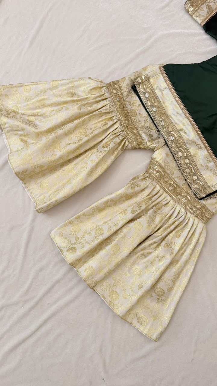 Bottle green kimkhab gharara for little princess