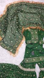 Dark Mehandi Green Embroidered Gharara with Viscose silk base