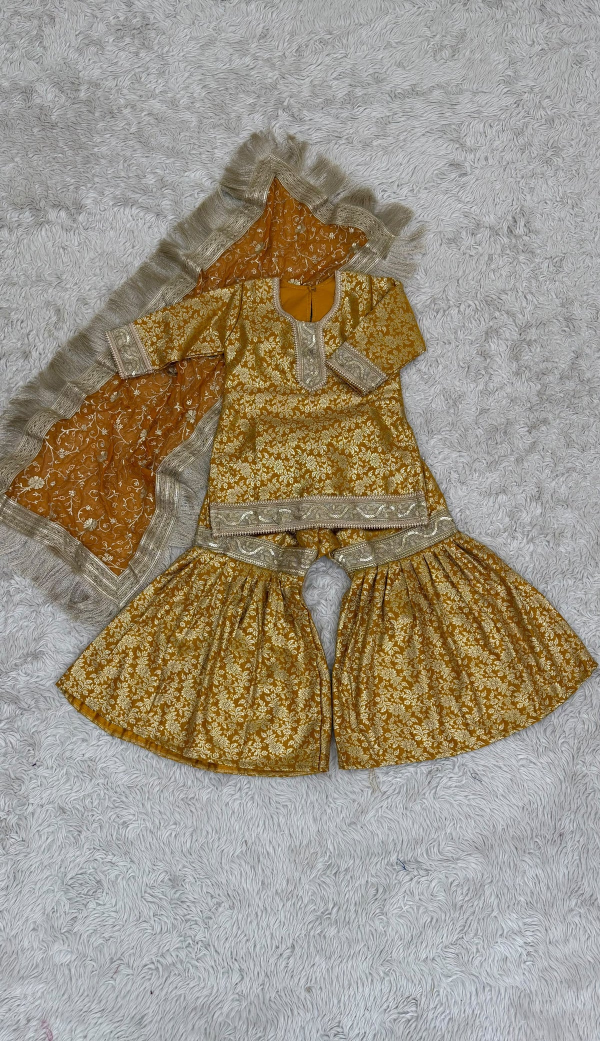 MUSTARD BANARASI TOP GHARARA
