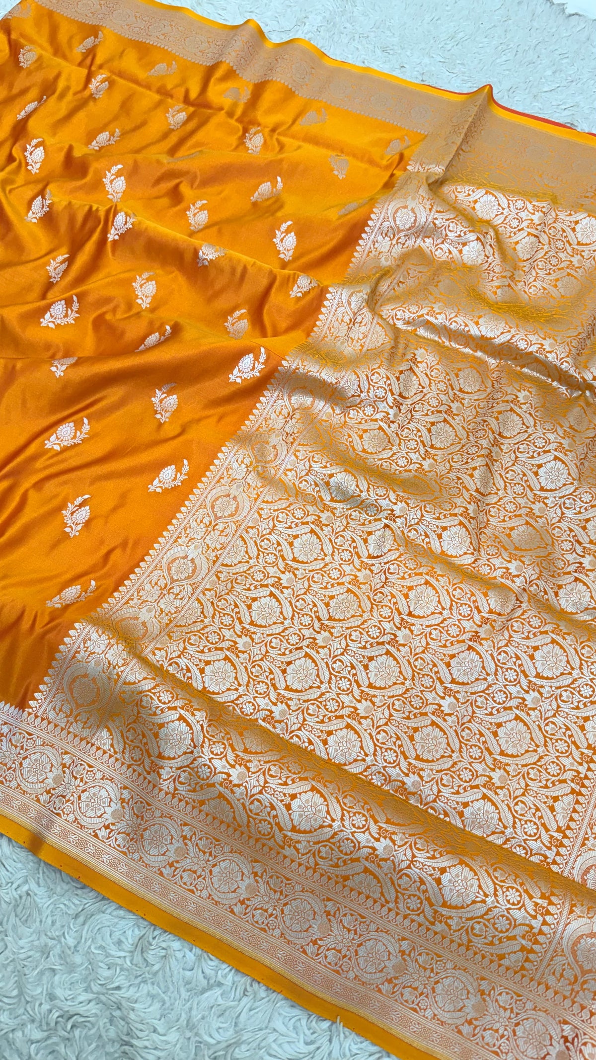 PEACH ORANGE  BUTI MASHRU KATAAN SILK