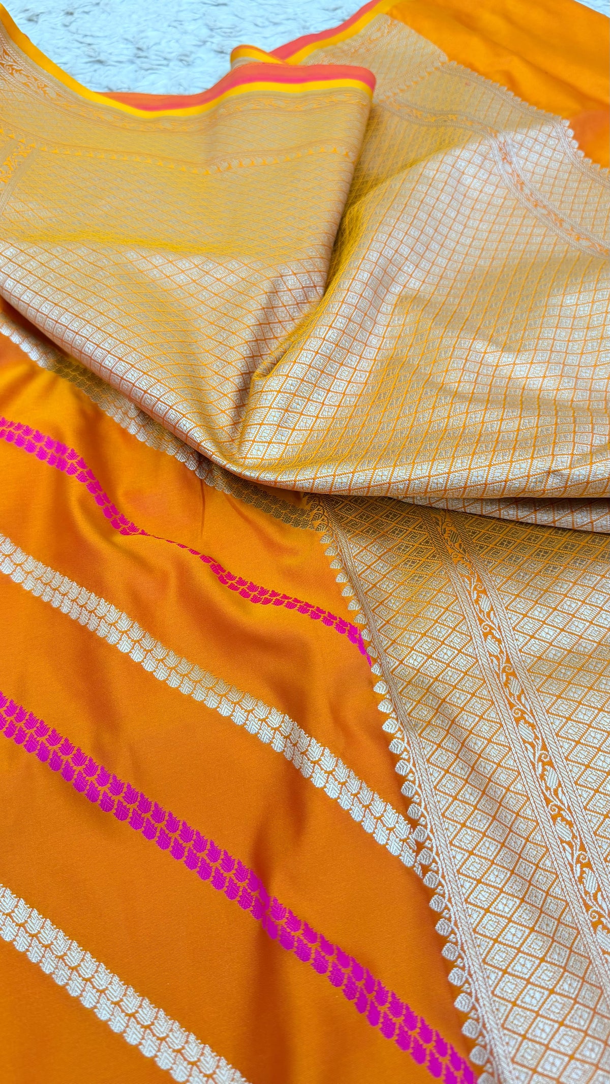 PEACH ORANGE ADA DESIGN MASHRU KATAAN SILK