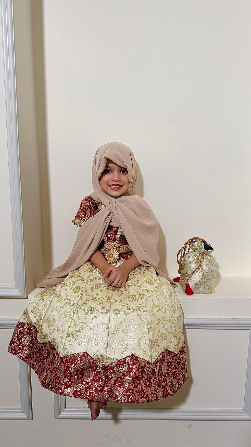 Maroon and off-white lahenga