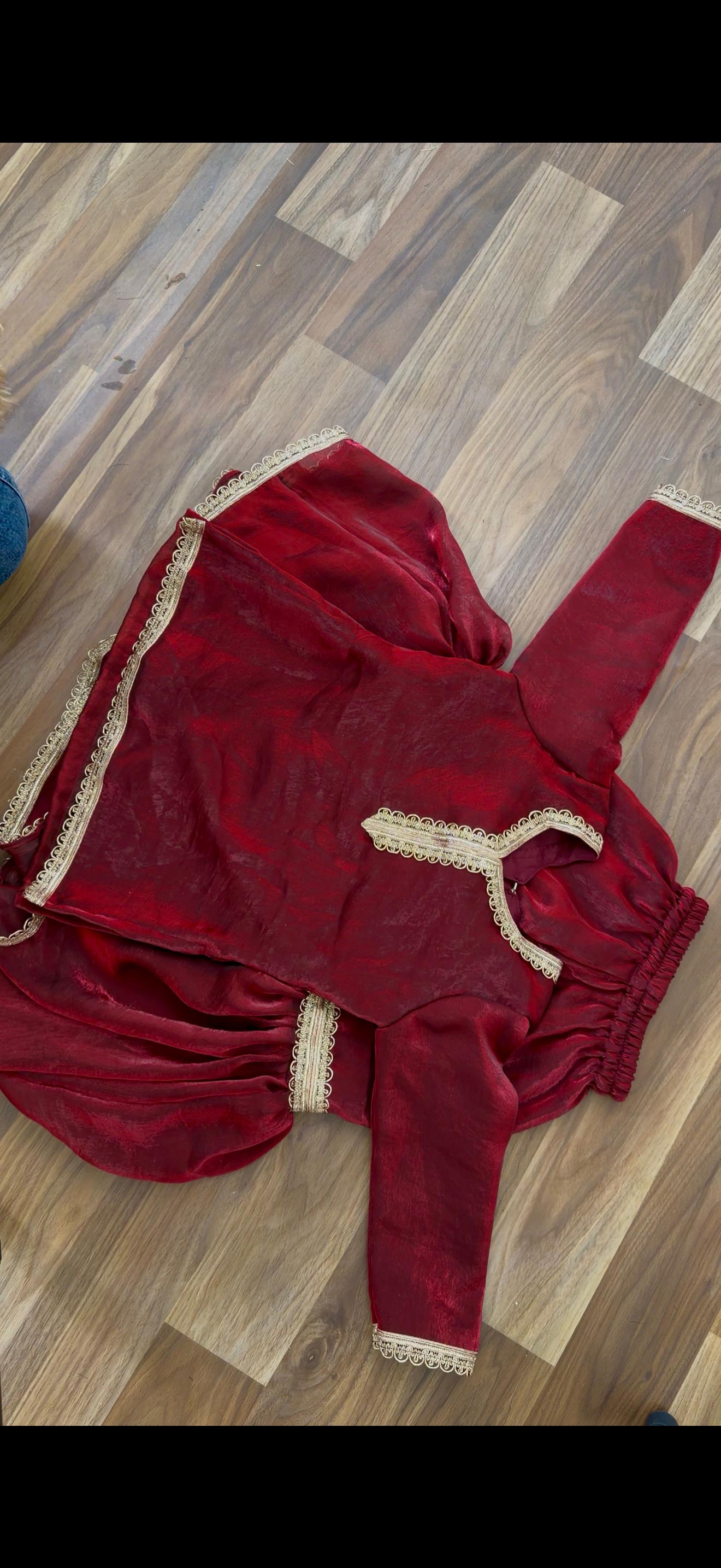 Italian shimmer silk based blood maroon gharara