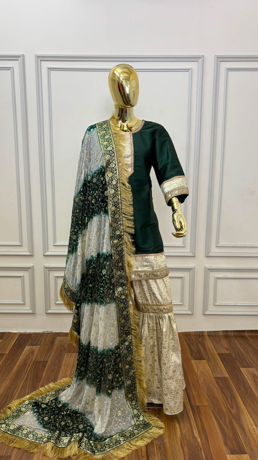 BOTTLE GREEN OFF WHITE CONTRAST GHARARA