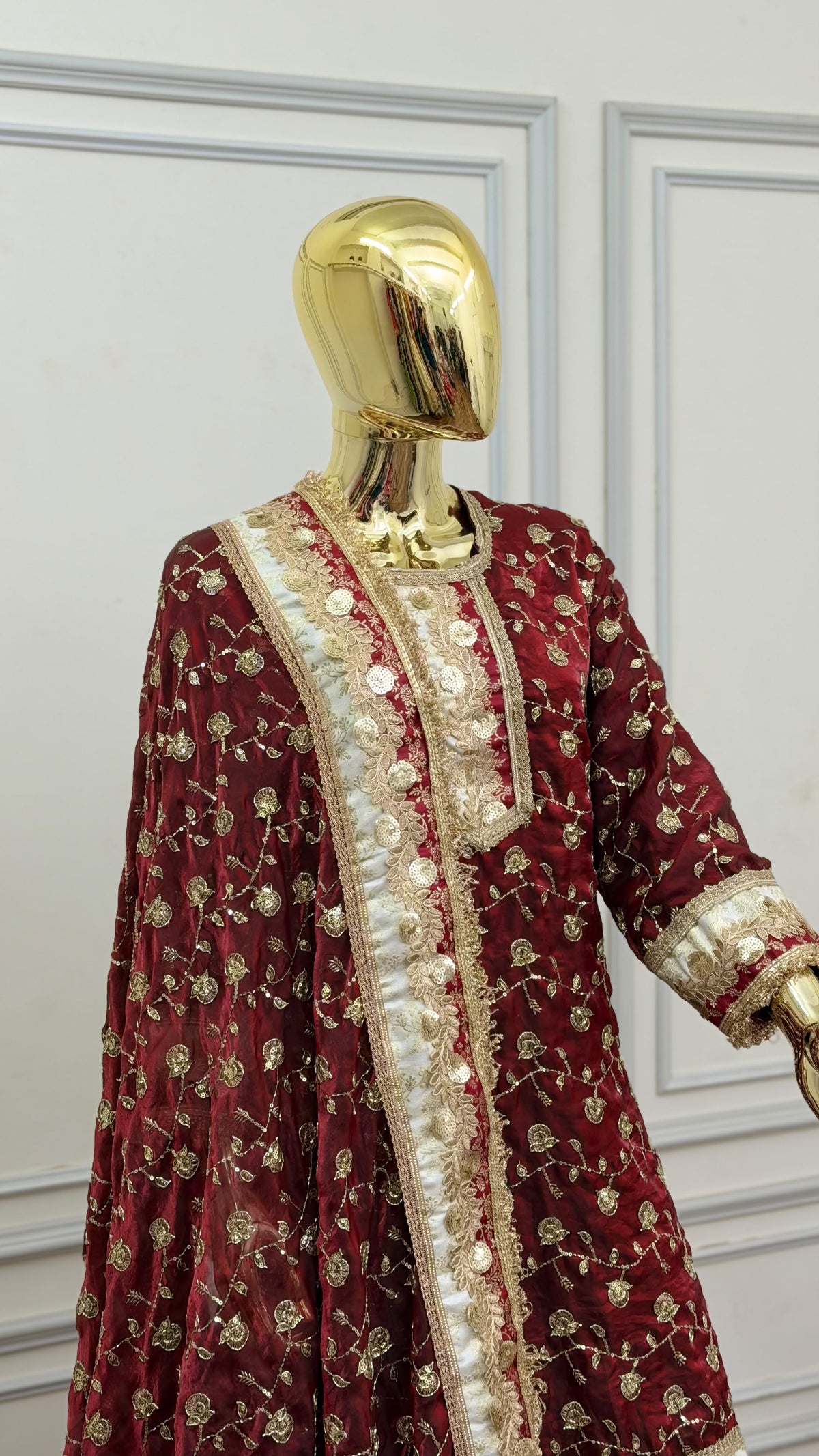 DEEP BLOOD MAROON RAMPURI GHARARA
