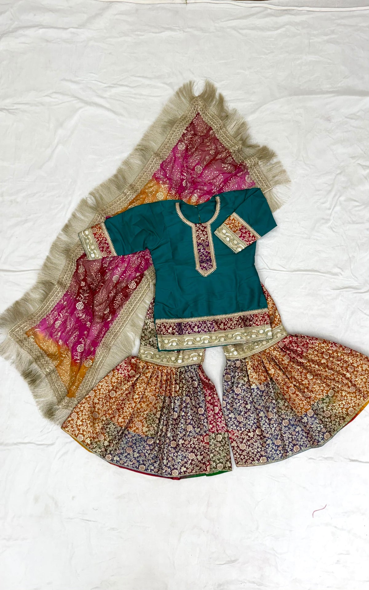 RAMA GREEN TOP RAINBOW GHARARA