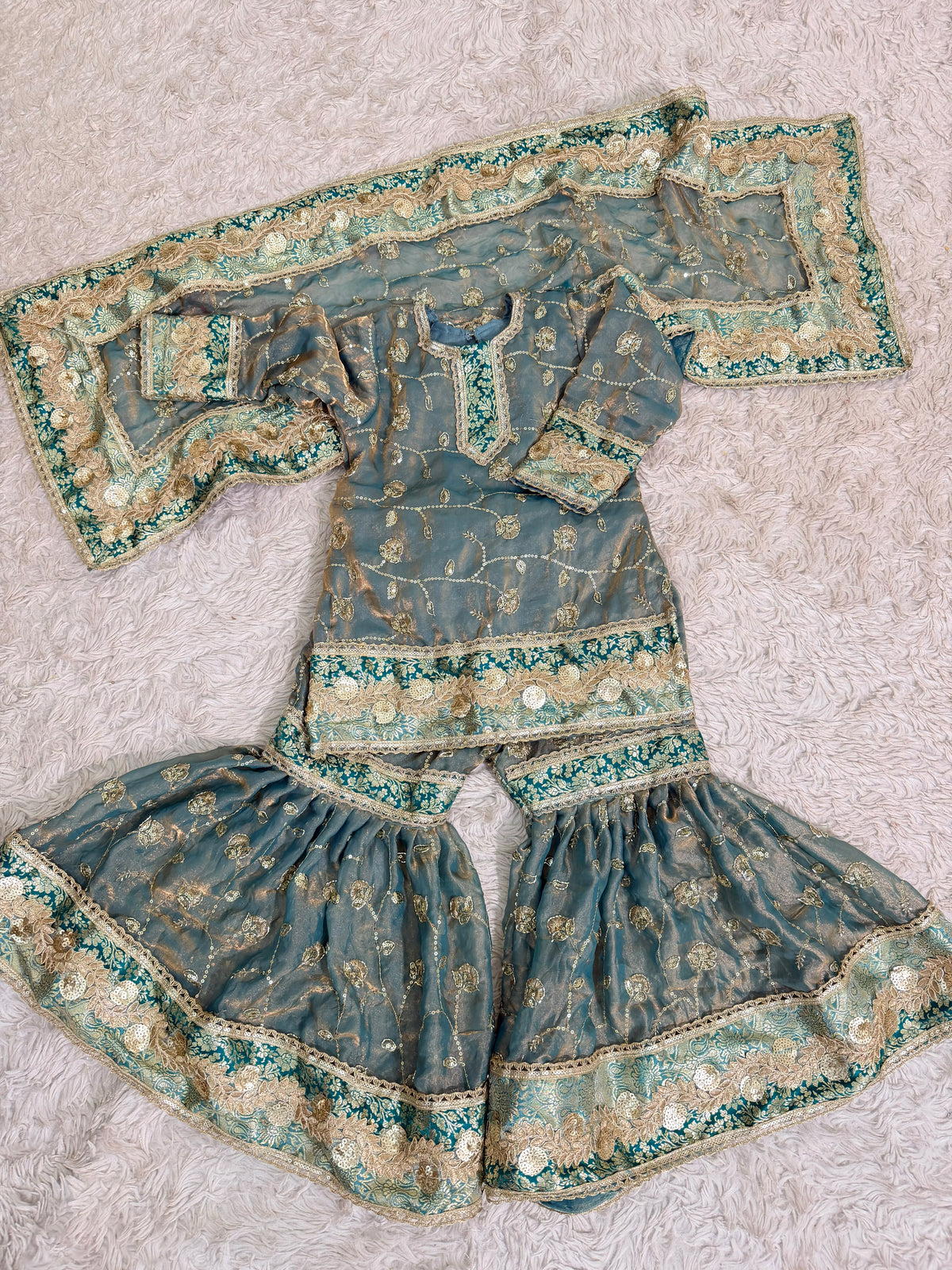 CADET BLUE KIDS RAMPURI GHARARA