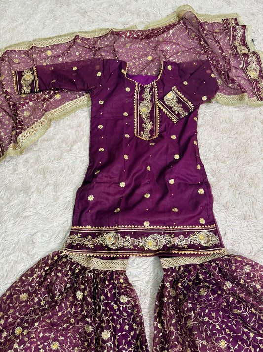 PURPLE ORGANZA KIDS GHARARA