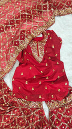Bridal Maroon Jaal Pattern Embroidered Gharara