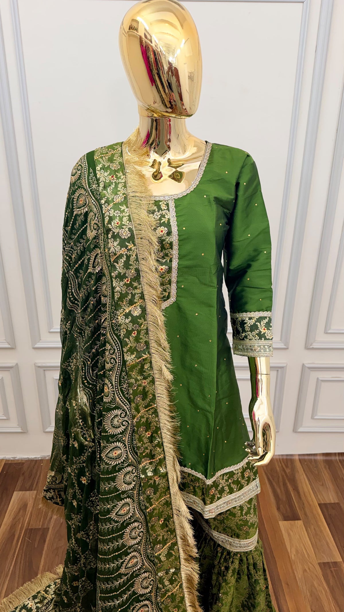SEA GREEN PLAN TOP KIMKHAB GHARARA