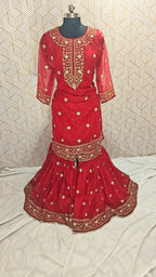 Bridal Maroon booti Pattern Embroidered Gharara