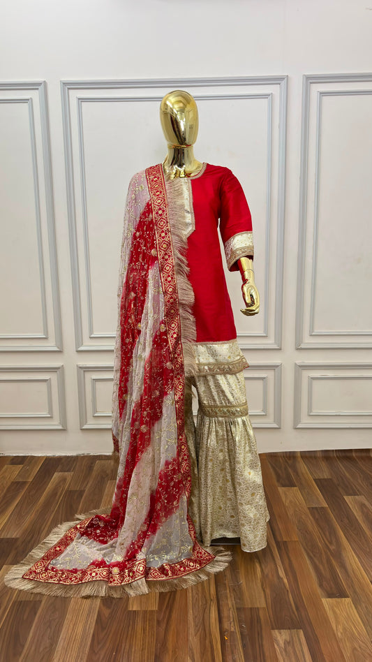 RED OFF WHITE CONTRAST GHARARA
