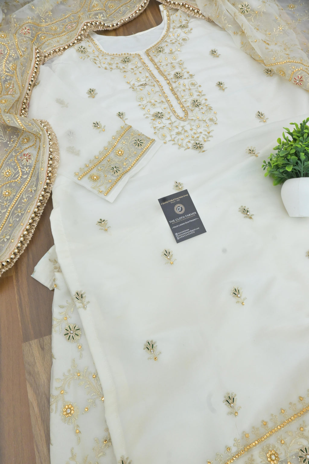Off white handwork meenakari embroiderded gharara