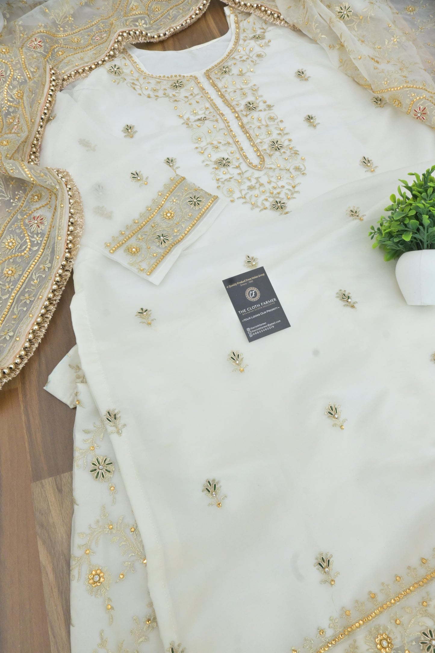 Off white handwork meenakari embroiderded gharara