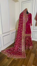 Rani pink zari Embroidery jaal gharara
