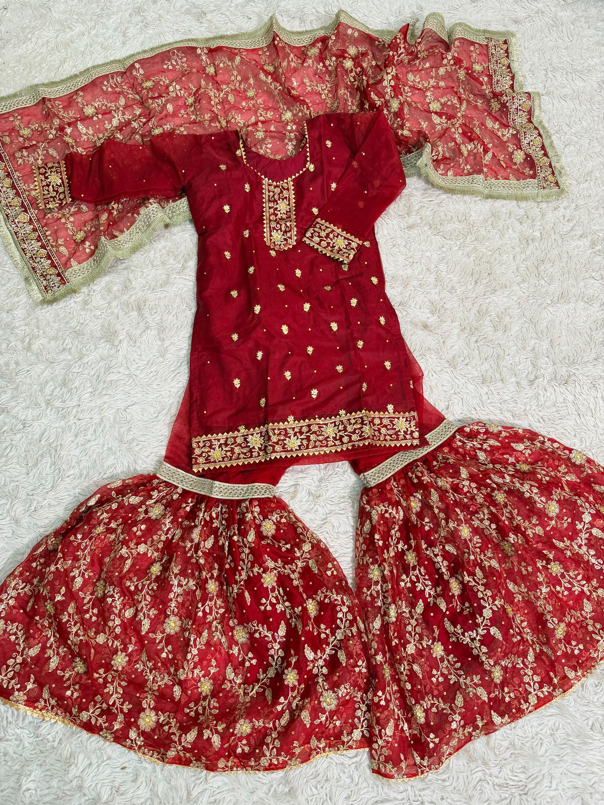 MAROON ORGANZA KIDS GHARARA