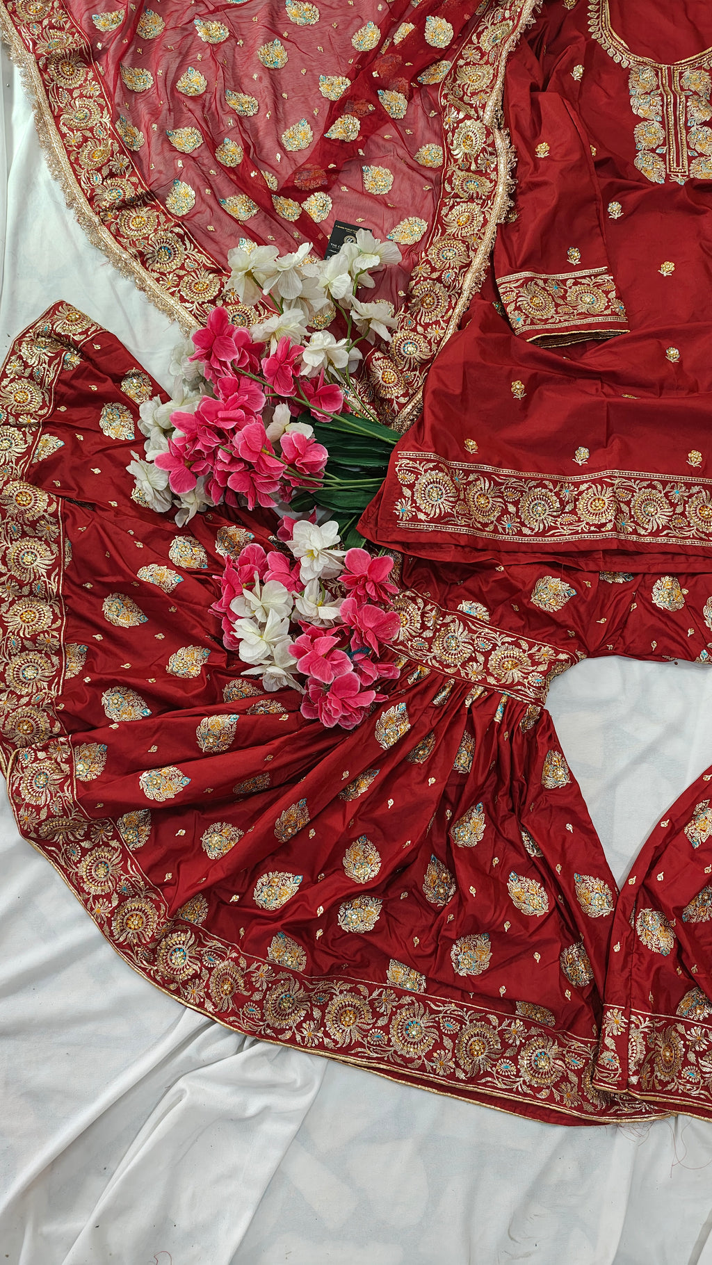 Blood maroon paan pattern Embroidered Gharara with Viscose silk base