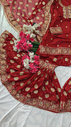 Blood maroon paan pattern Embroidered Gharara with Viscose silk base