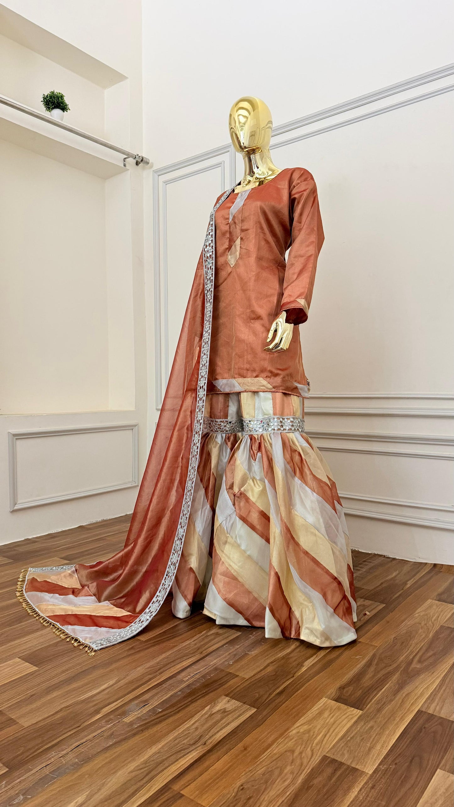 TRI COLOR TISSUE SILK GHARARA