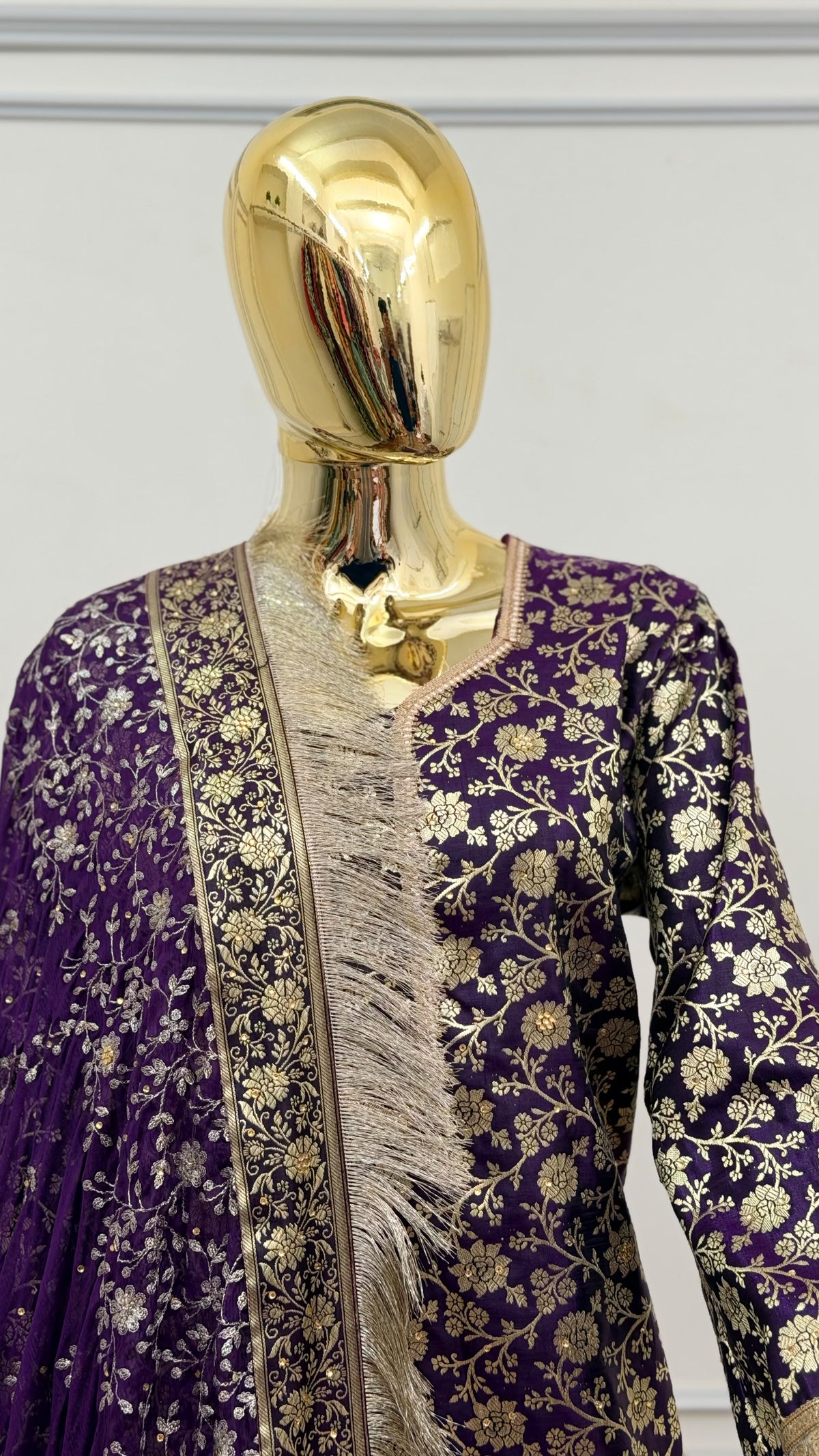 WINE TOP GHARARA WITH STONE WORK