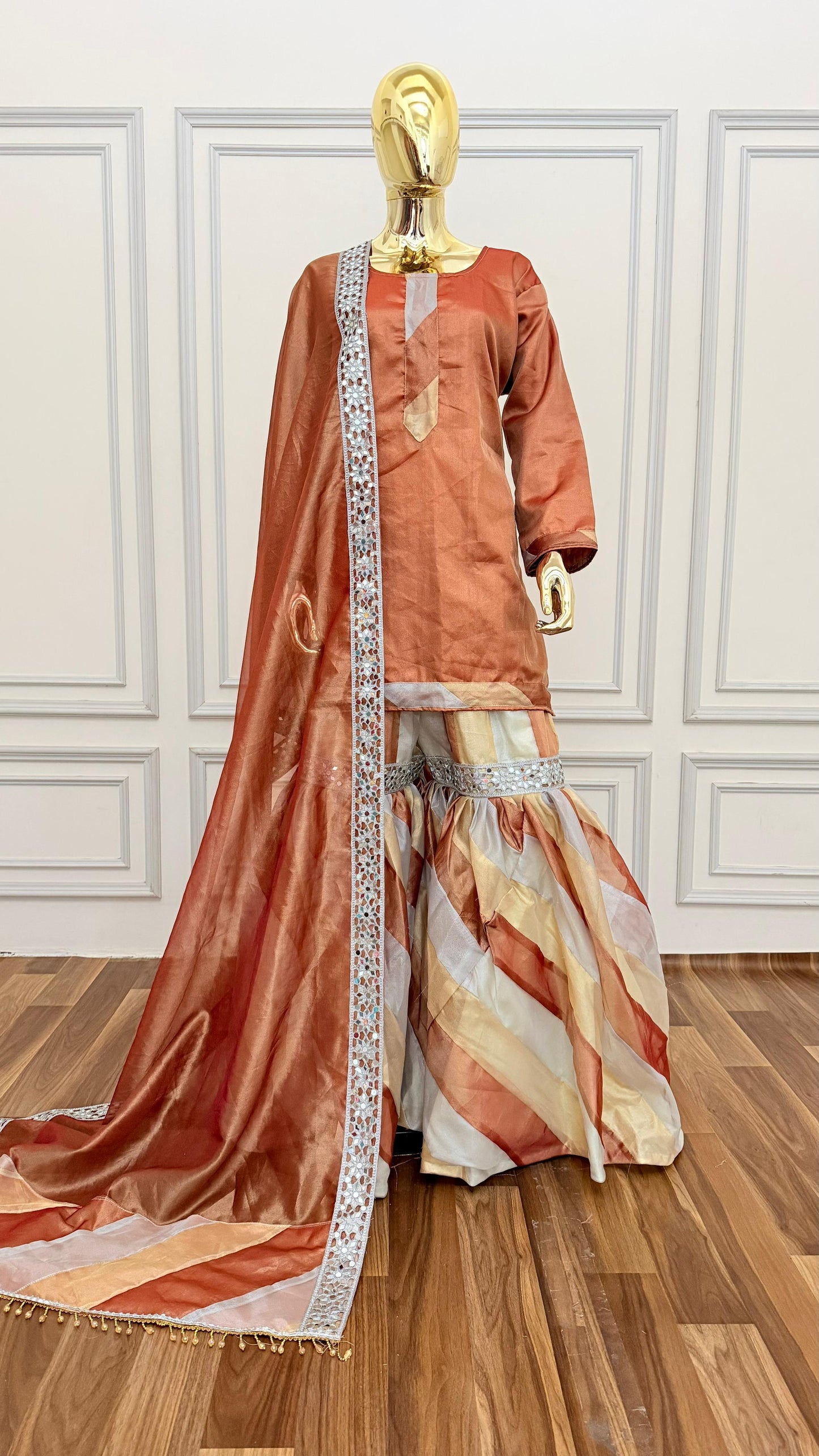 TRI COLOR TISSUE SILK GHARARA