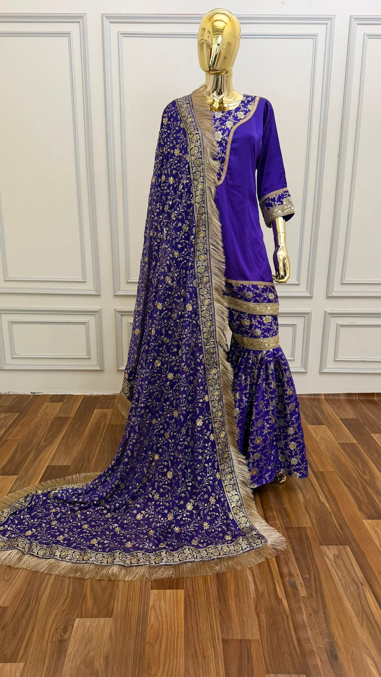 INDIGO BLUE KIMKHAB GHARARA