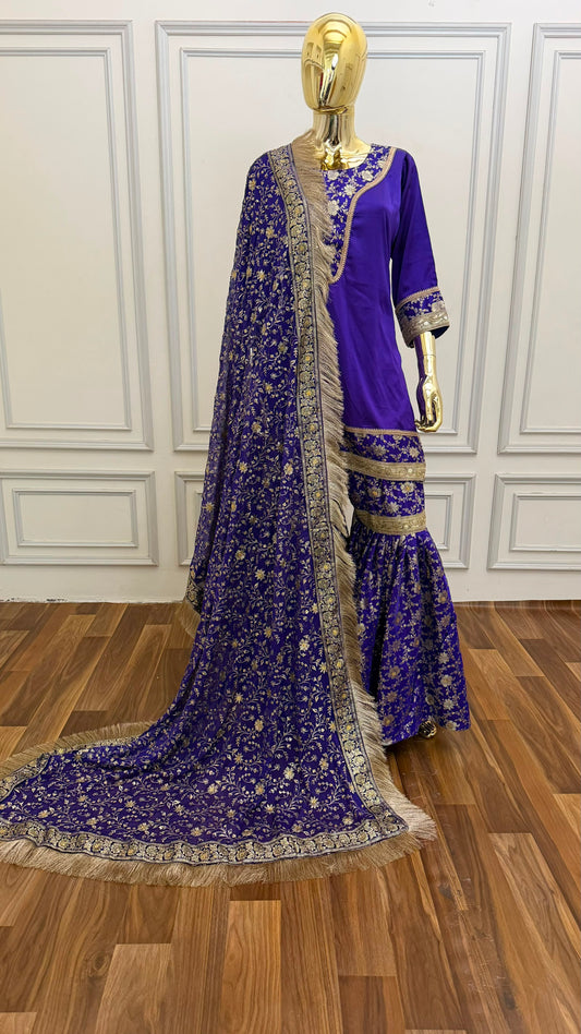 INDIGO BLUE KIMKHAB GHARARA