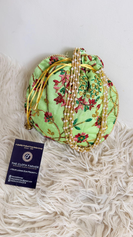 PISTA COLOR BANARASI EMBROIDED POTLI