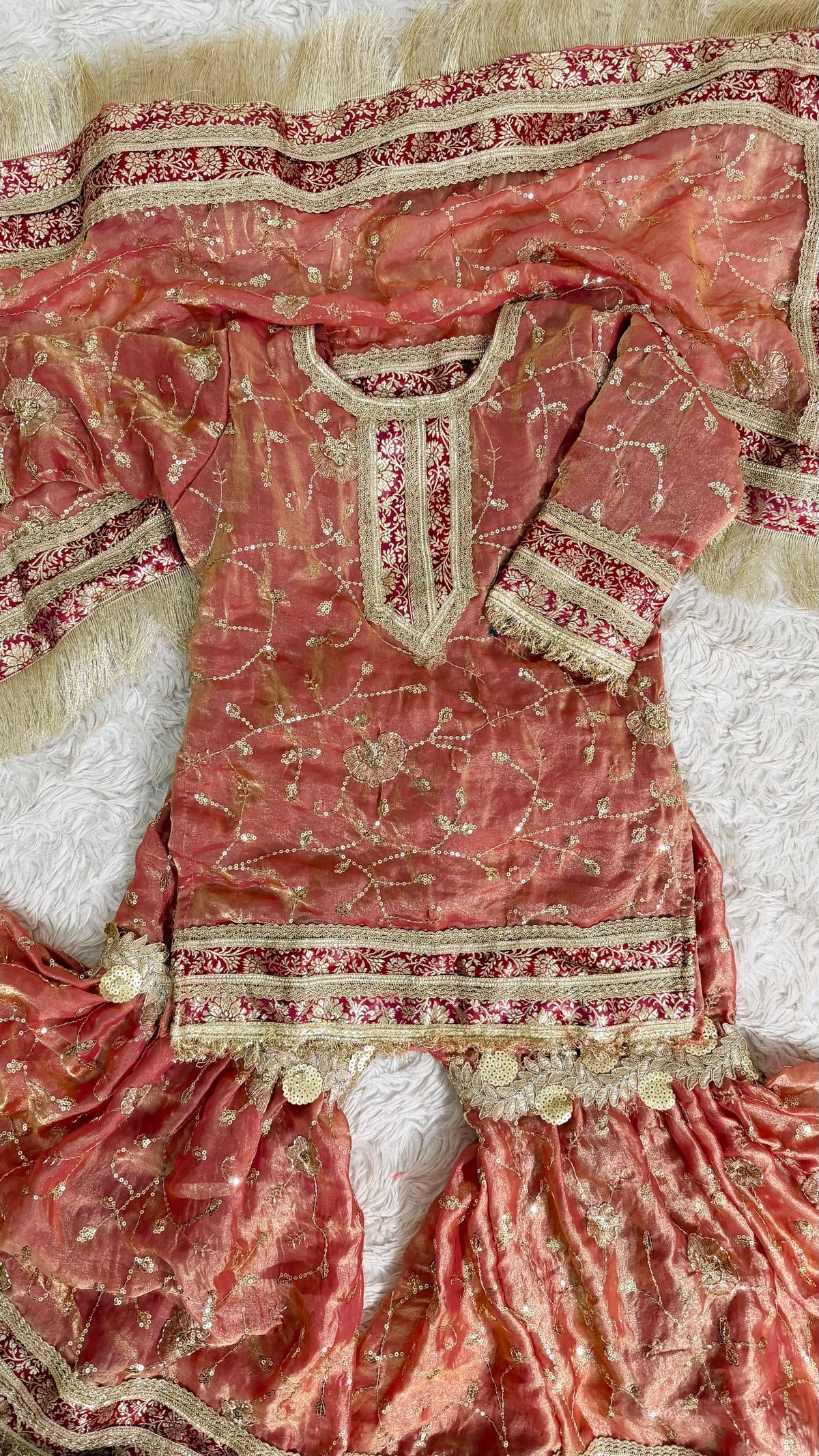 PEACH KIDS ORGANZA RAMPURI GHARARA