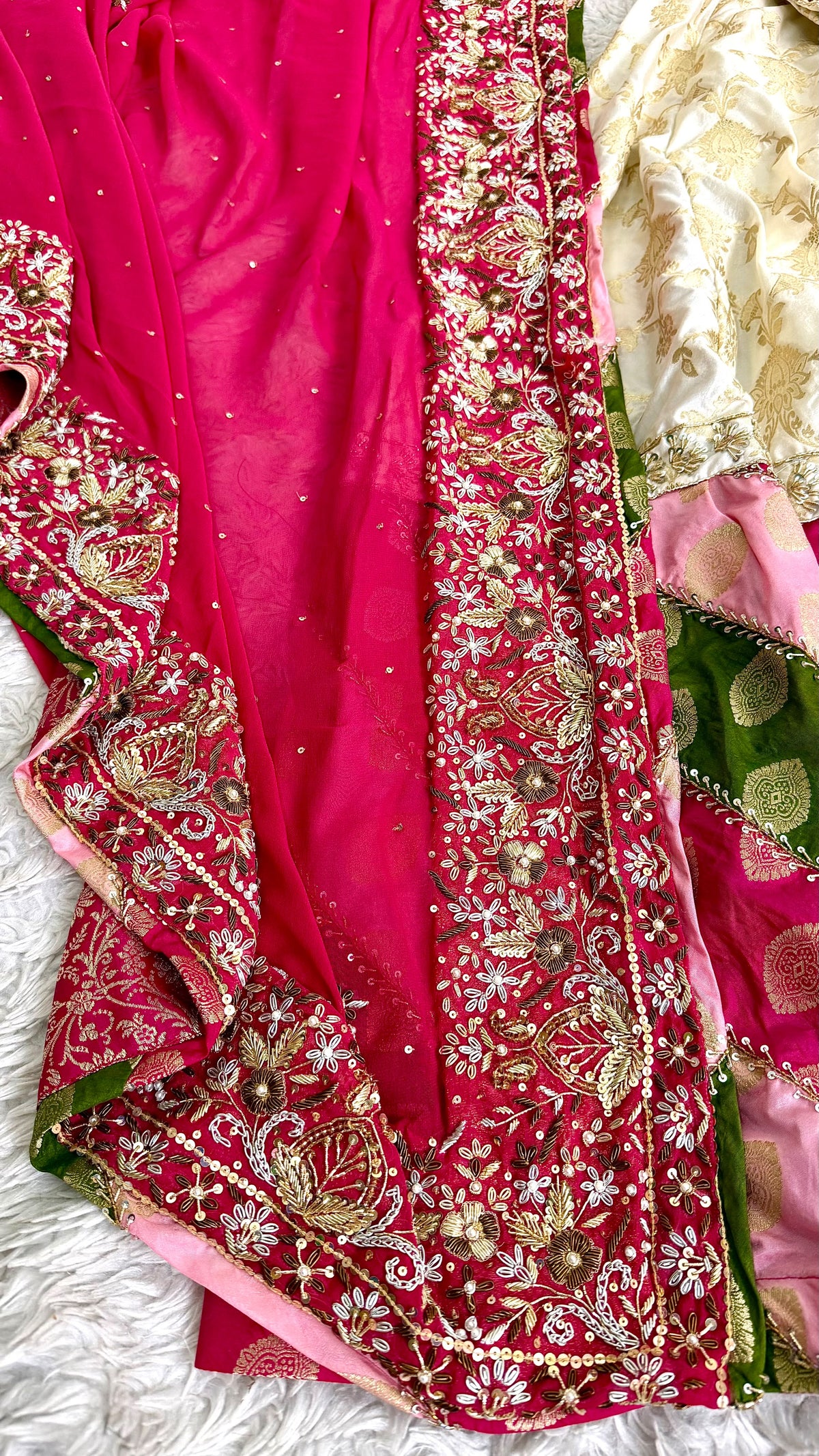 BLENDED KATAAN SILK MULTI COLOR HAND WORK FARSHI SHARARA