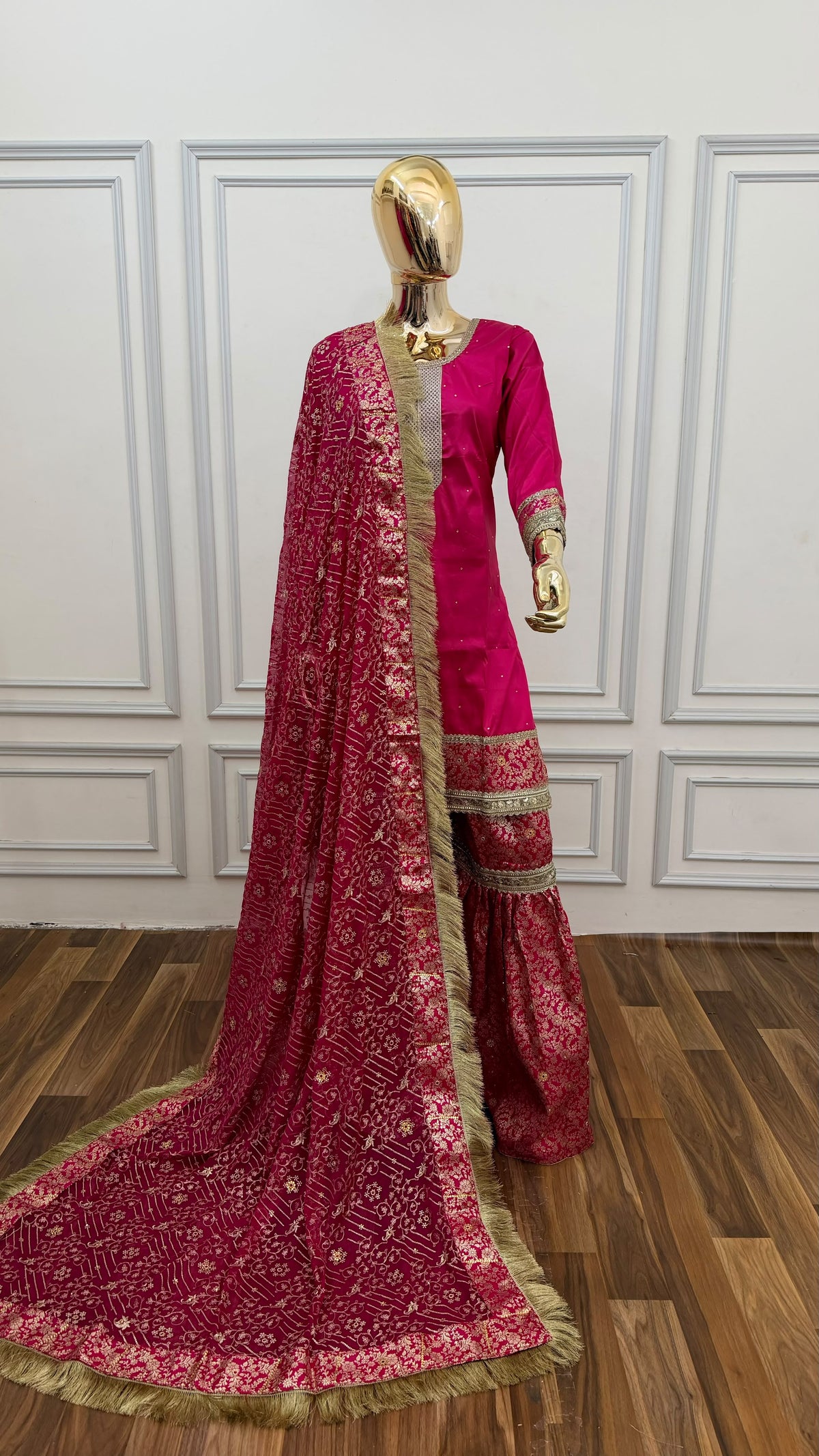 RANI PINK PLAN TOP KIMKHAB GHARARA