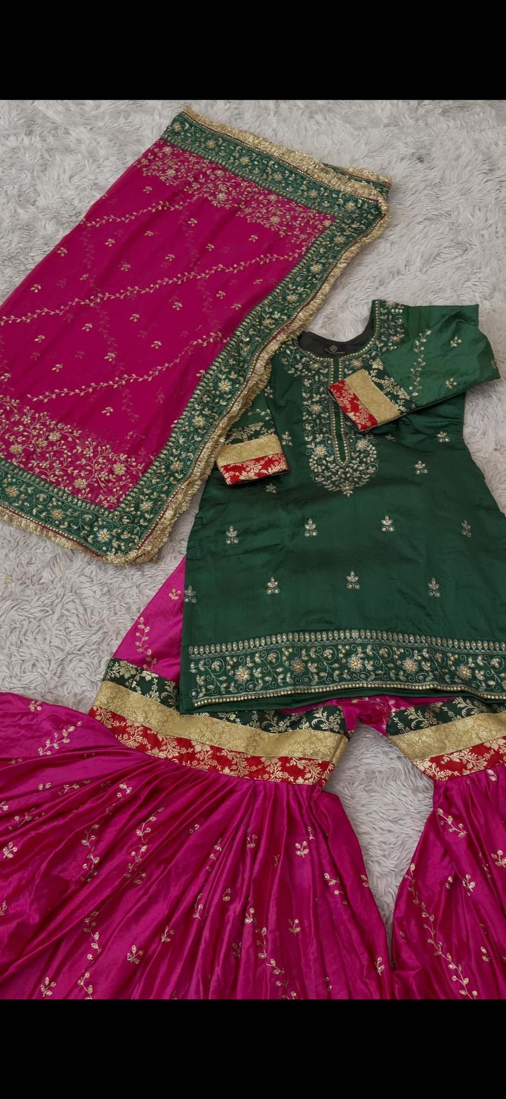 Contrast Embroidery Gharara 2 On Italian shimmer Silk Fabric