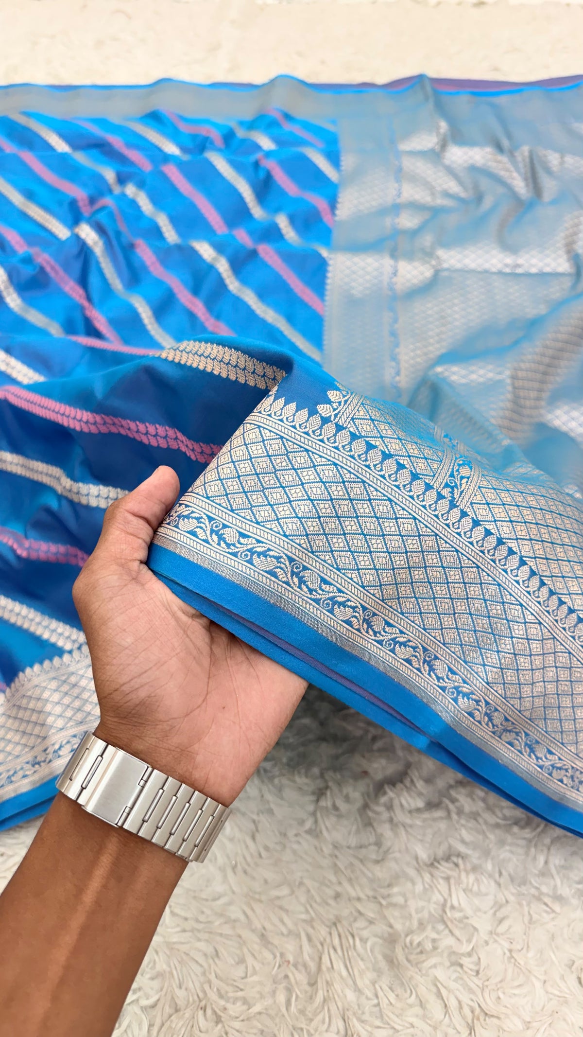 ROYAL BLUE ADA DESIGN MASHRU KATAAN SILK