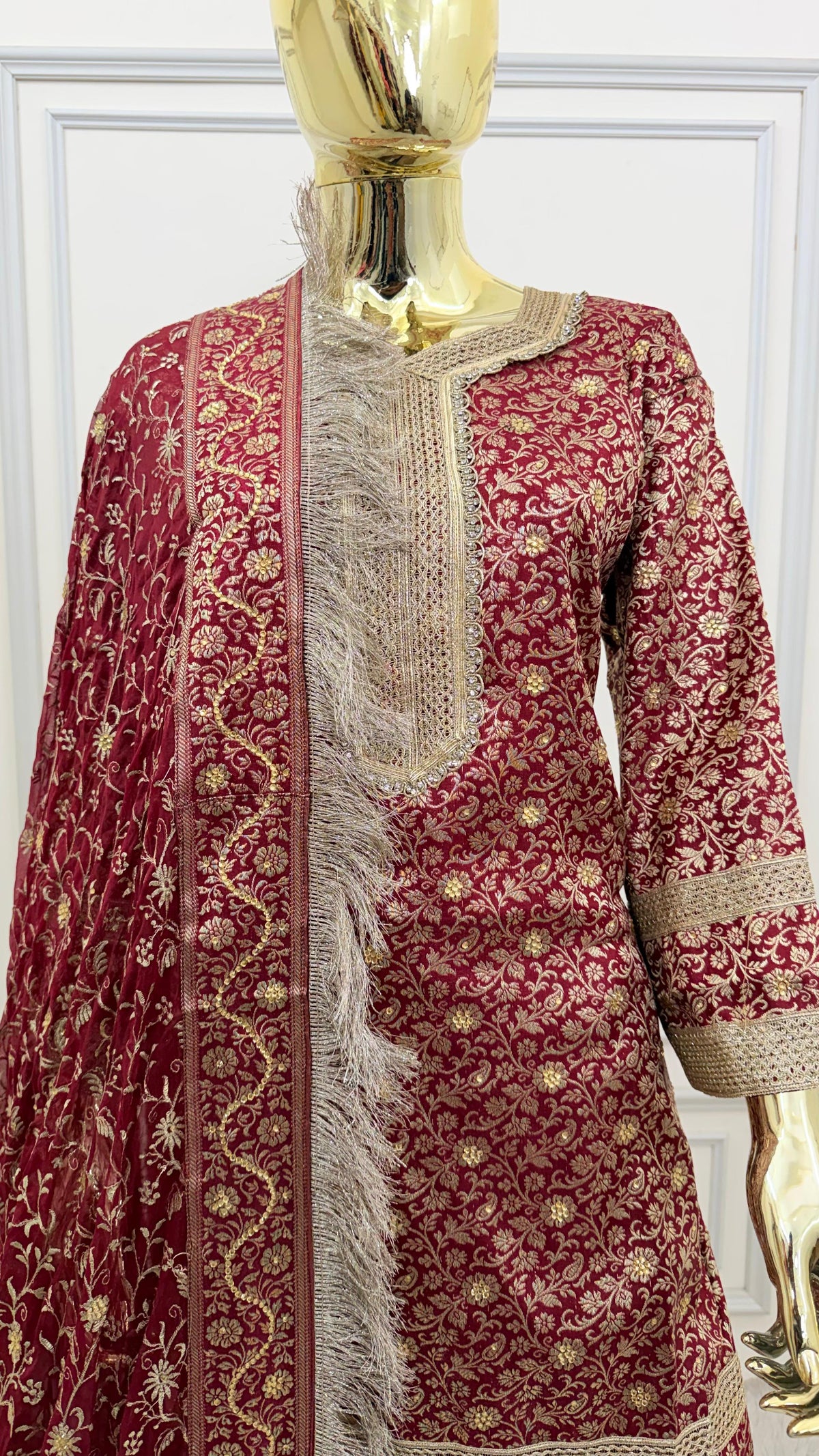 MAROON COLOR BANARASI KIMKHAB GHARARA WITH STONE WORK