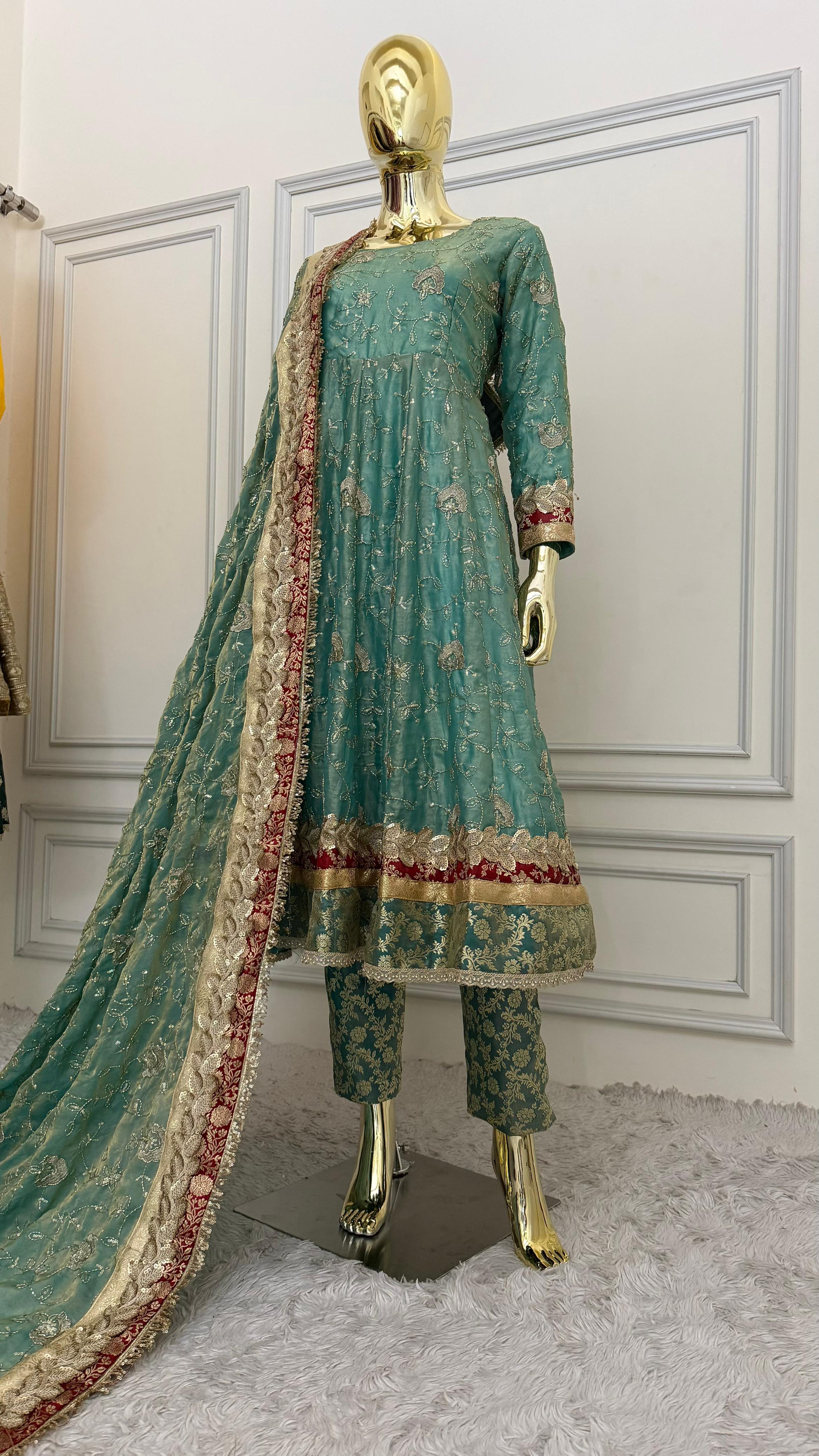 ITALIAN SHIMMER SILK BASED SKY BLUE ANARKALI
