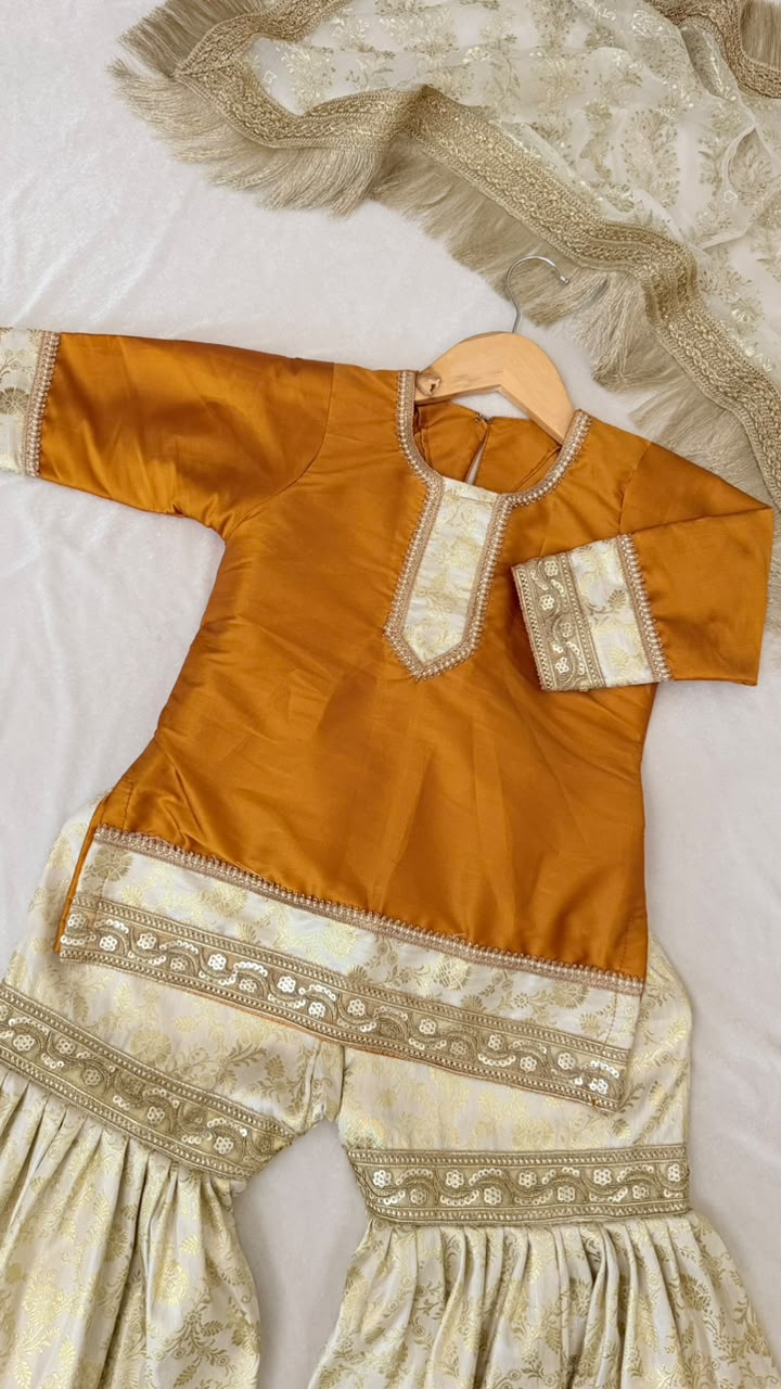 Mustard kimkhab gharara for little princess