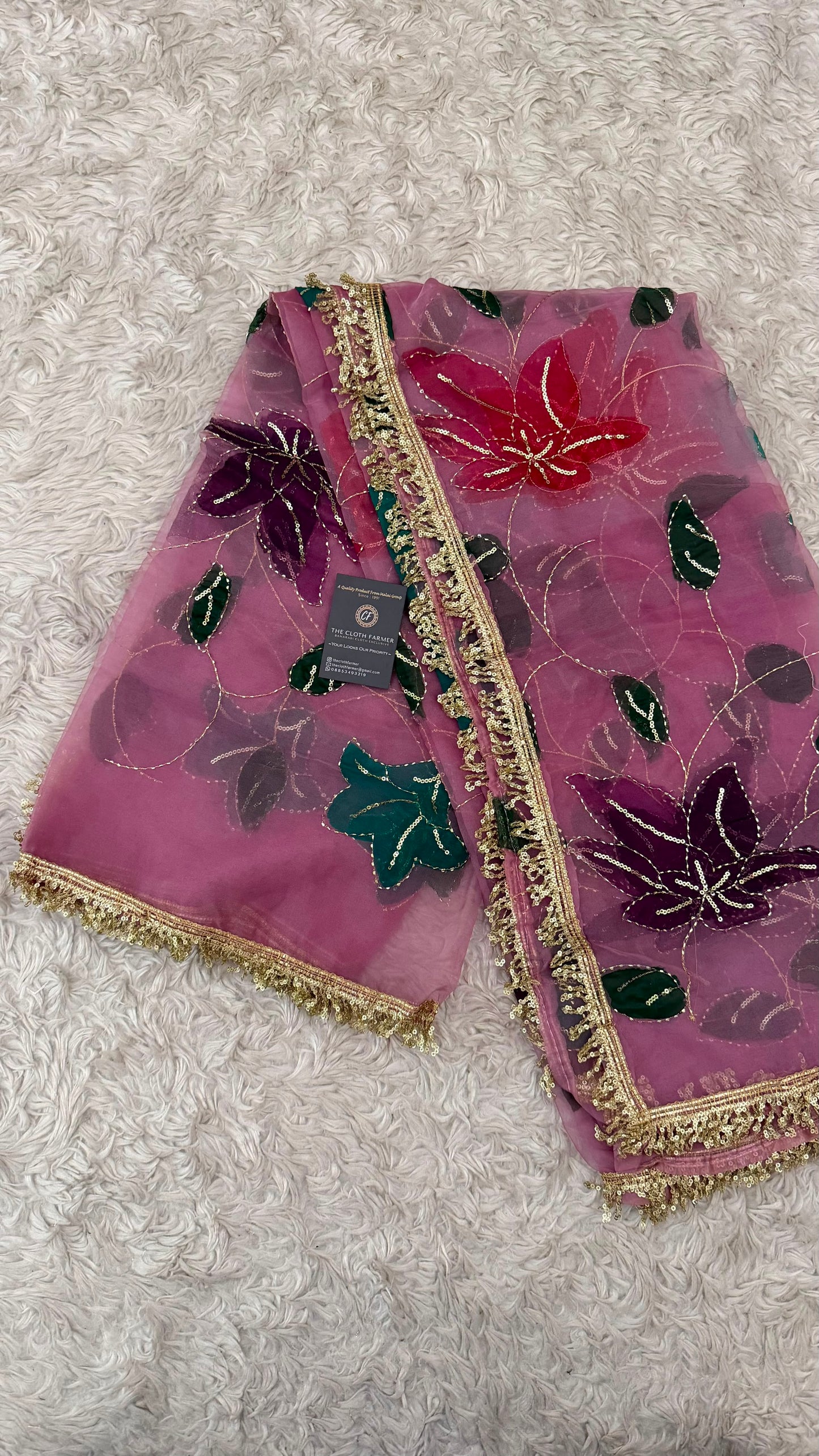 PURPLE MAROON GREEN FLORAL PAINTED DUPATTA