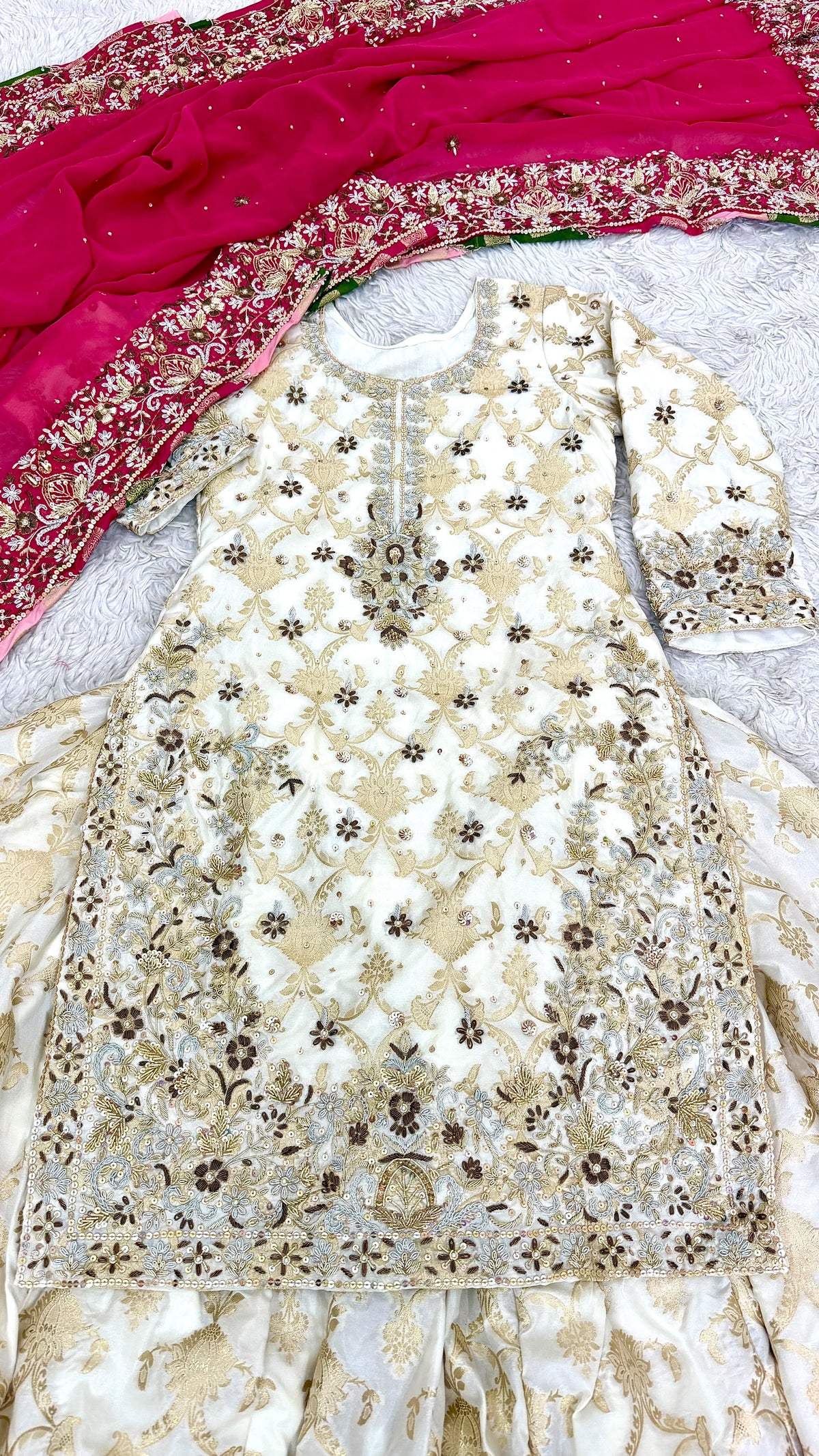 BLENDED KATAAN SILK MULTI COLOR HAND WORK FARSHI SHARARA