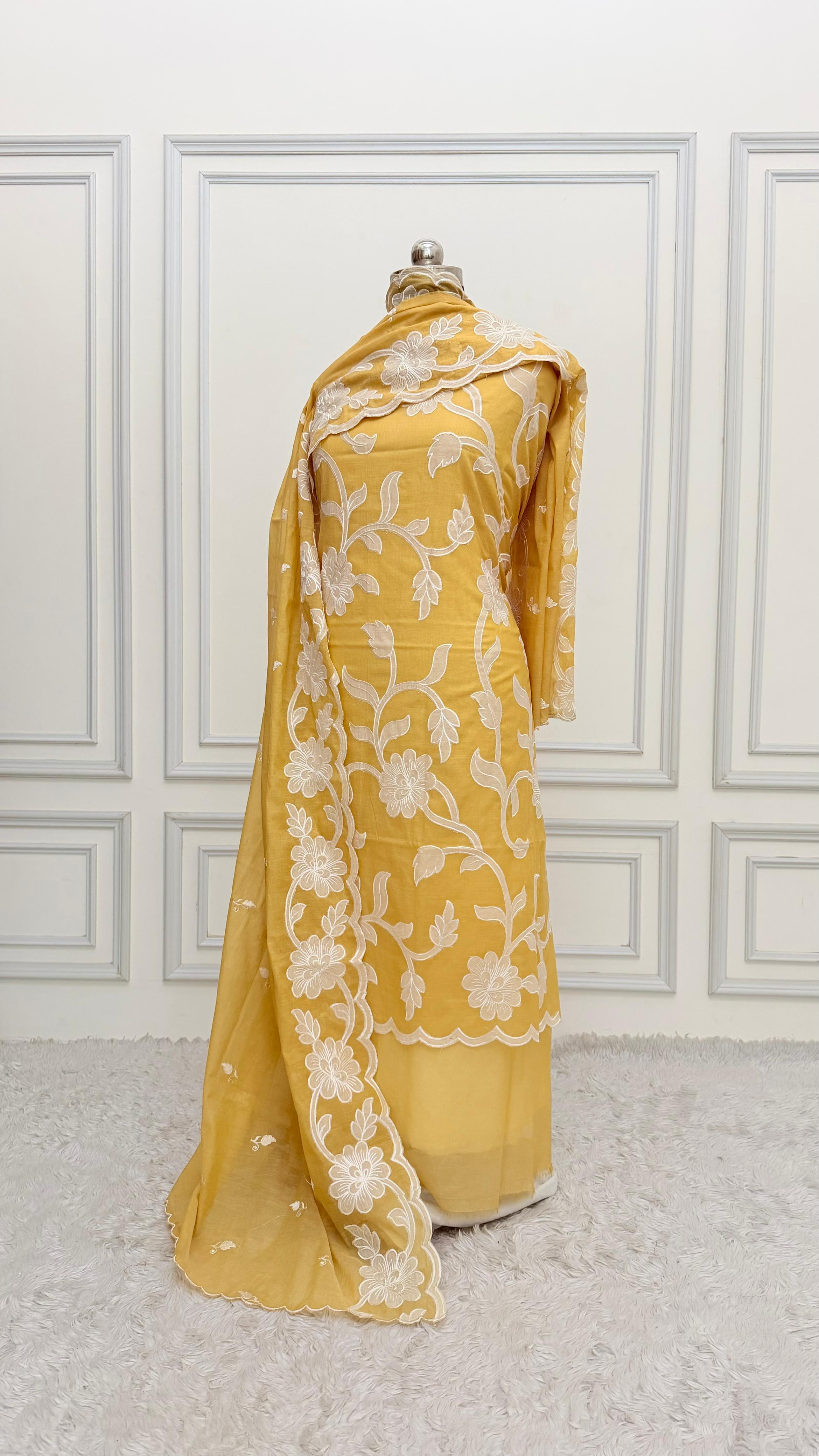 YELLOW COTTON MuL 3 PIECE SUIT