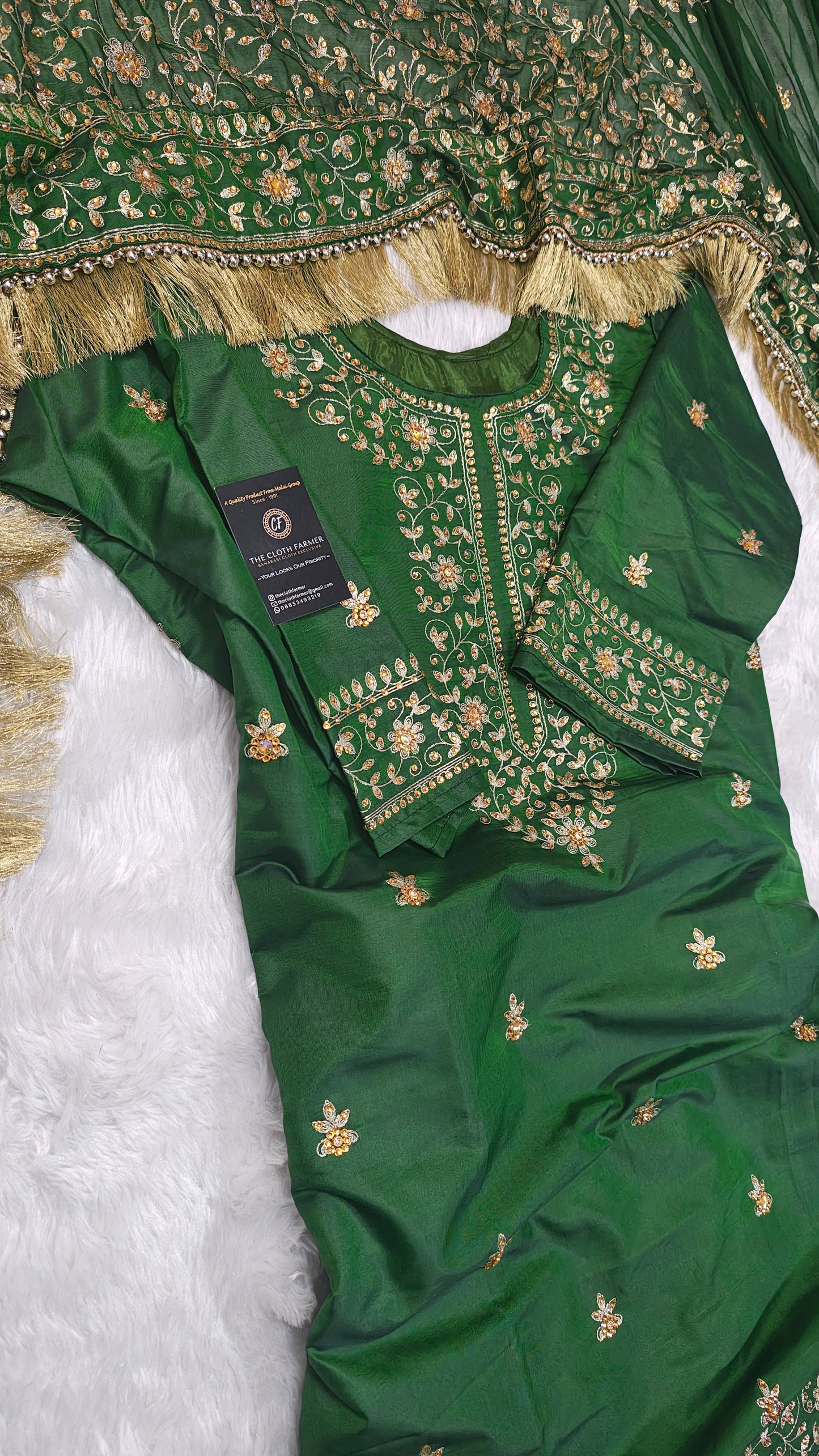 Dark Mehandi Green aada pattern Embroidered Gharara with Viscose silk base