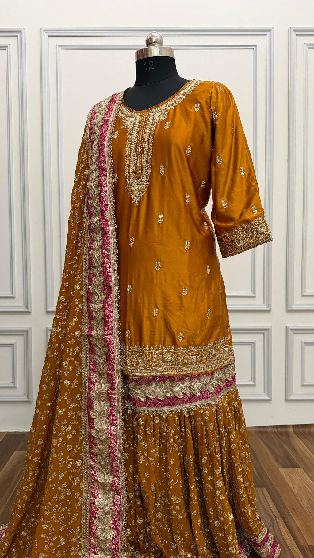 MUSTARD WITH RANI BOARDER GEORGETTE GHARARA