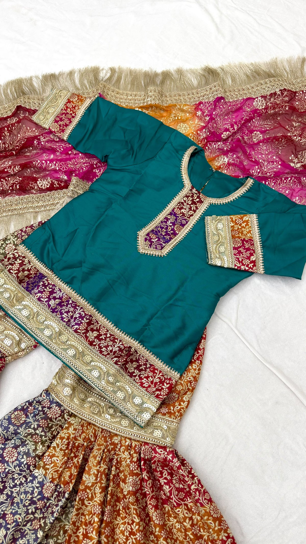 RAMA GREEN TOP RAINBOW GHARARA