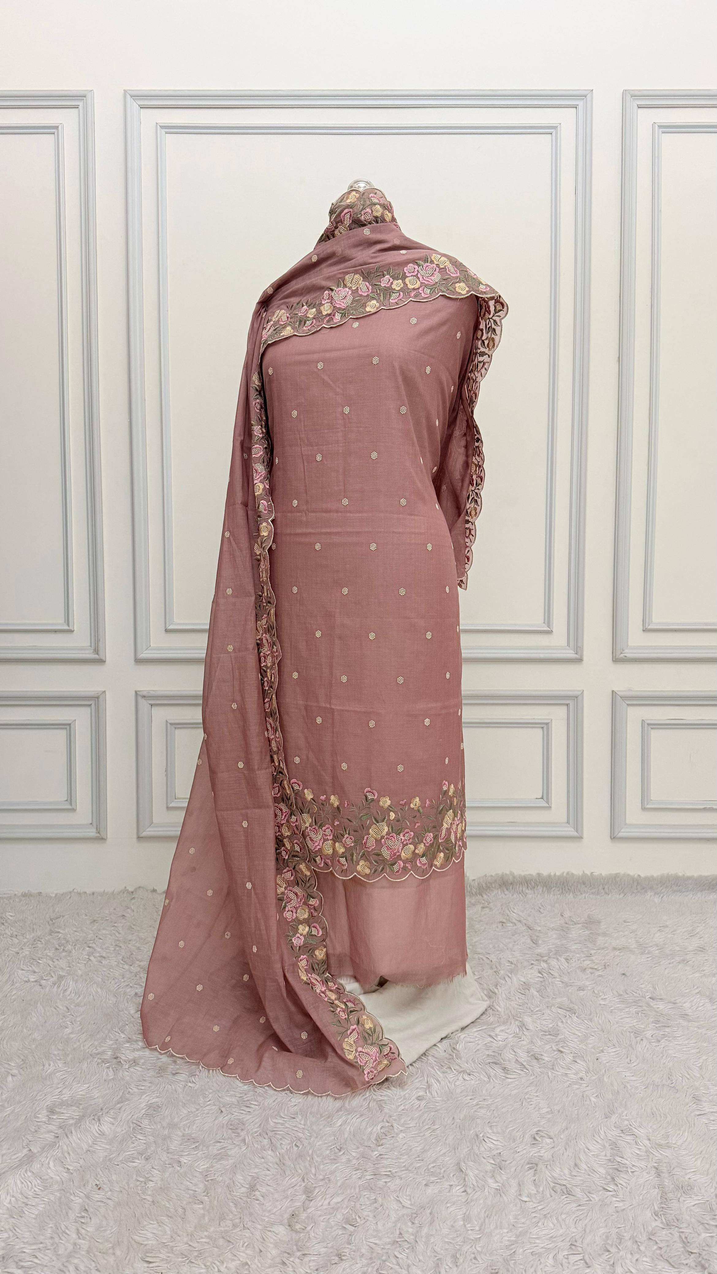FLORAL DUSTY ROSE COTTON MUL 3 PIECE SUIT