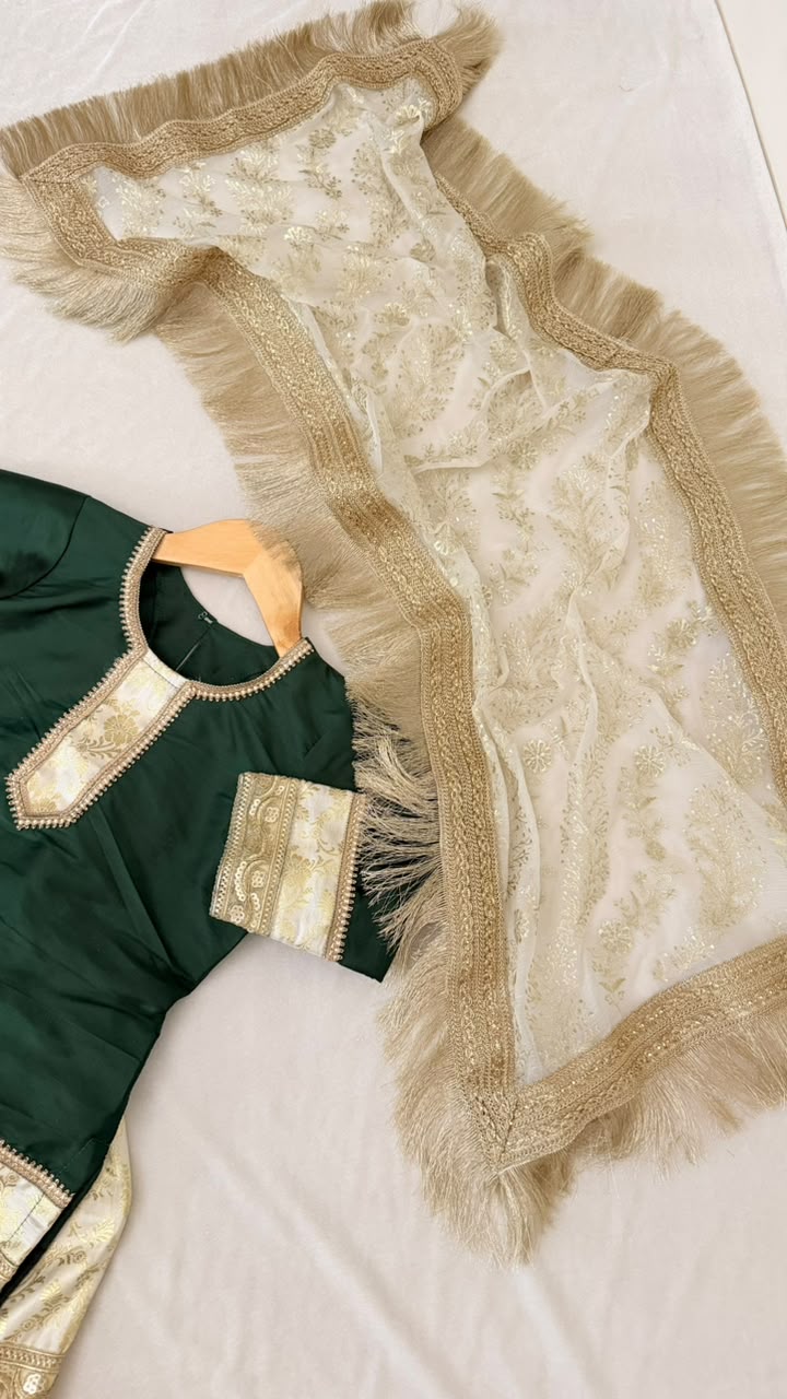 Bottle green kimkhab gharara for little princess