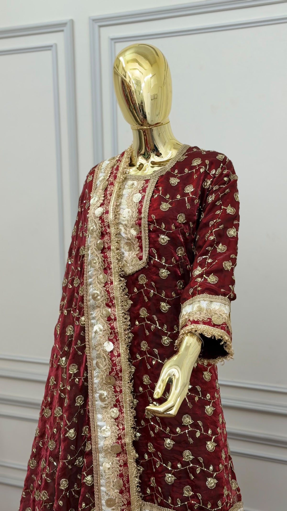 DEEP BLOOD MAROON RAMPURI GHARARA