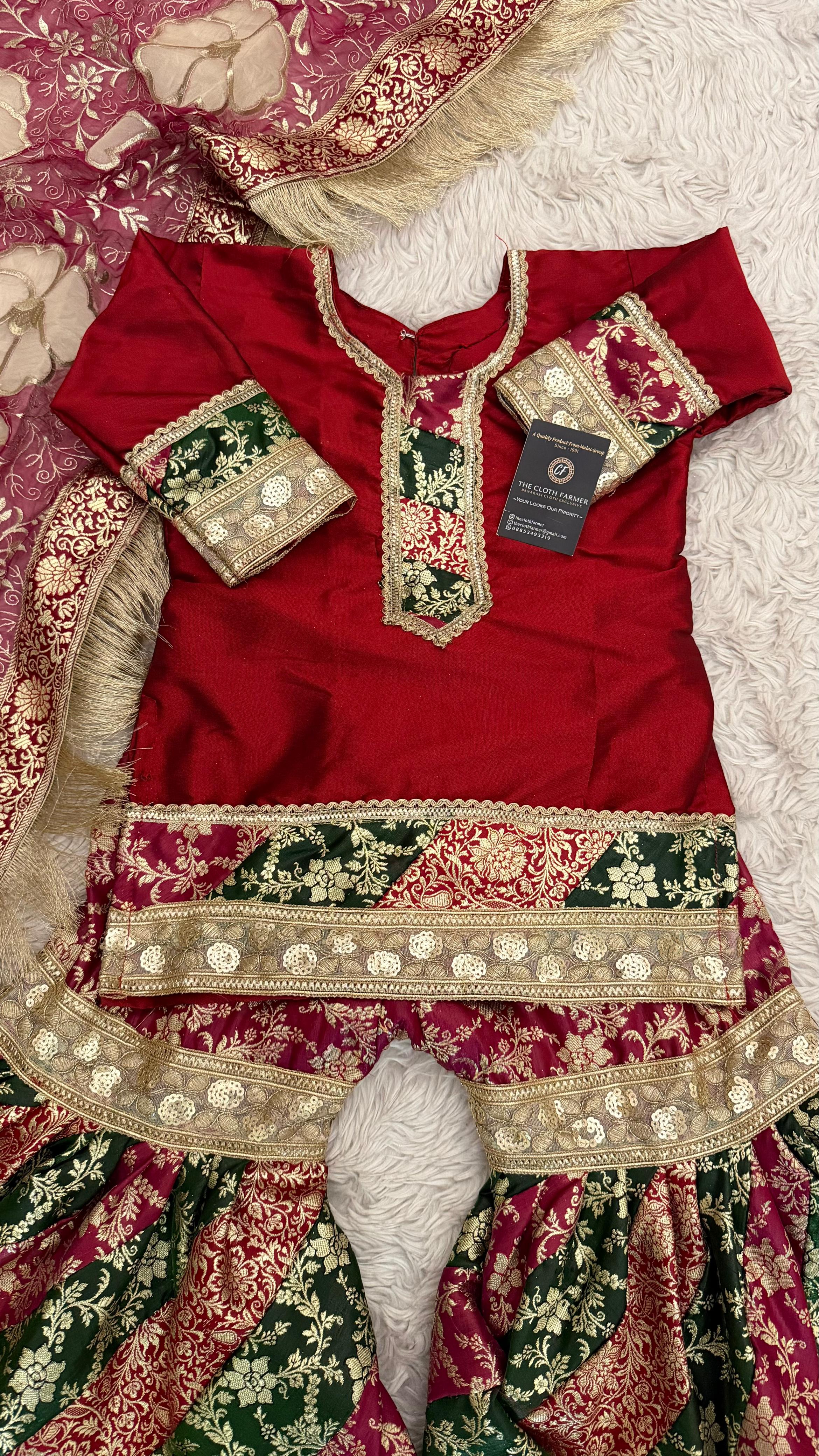 MULTI STRIPE KIMKHAB GHARARA WITH FLOWER DUPATTA